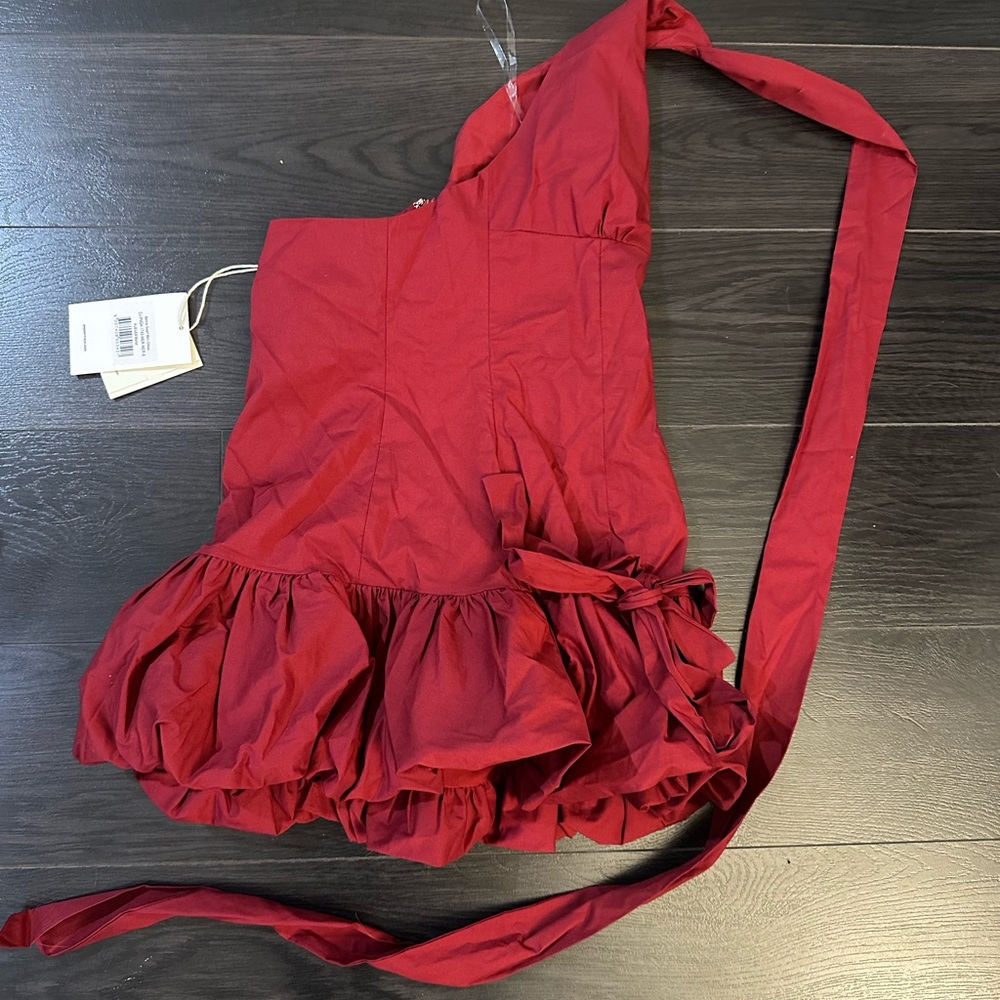 PEPPERMAYO One Shoulder Dark Red Mini Dress With Scarf